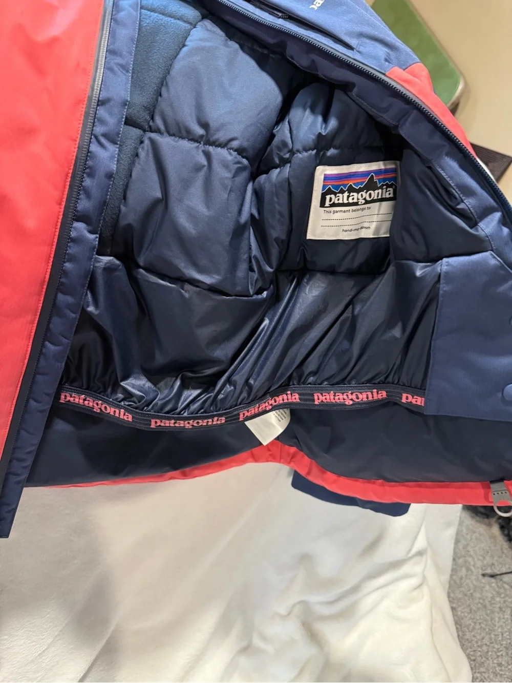 Patagonia Navy and Coral Colorblock Insulated Jacket